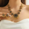 thumbnail image 2 of Bollywood Indian Jewelry Sets for Women Wedding Party Jewelry Flower Tassel Beaded Dangle Earring Oxidized Indian Choker Necklace Gold Plated Zirconia Jhumkas Chandelier Earrings Boho Jewelry, 2 of 12