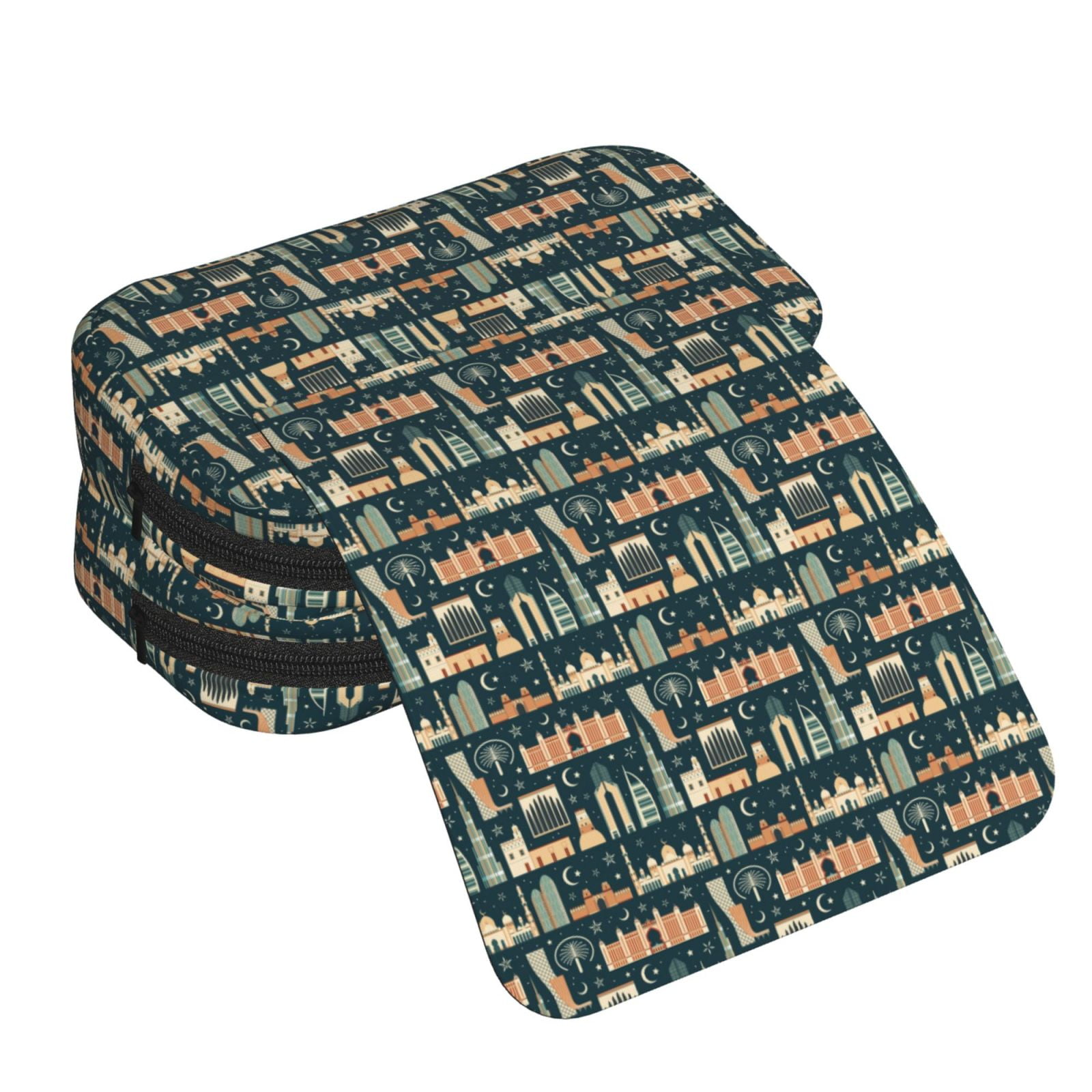 Rateoe UAE Travel1 1 Pattern Double Clamshell Pen Case, Storage Organizer with Two Zipper Compartments– Holds Up to 50 Pencils & Pens