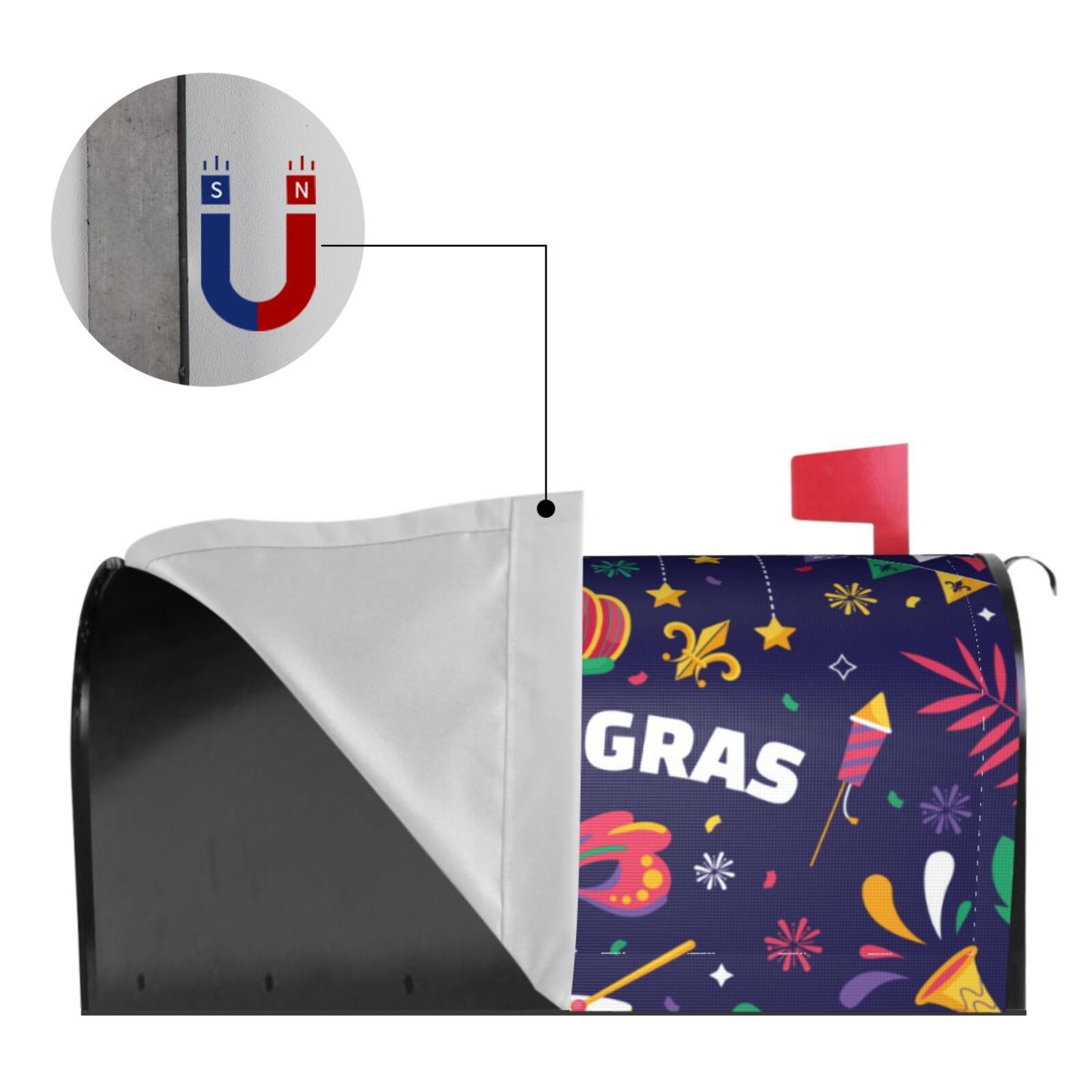 Xecao Happy Mardi Gras for Mailbox Cover with Magnetic Strips, Waterproof and Sunscreen, Adds a Decorative Touch to Your Garden Yard.