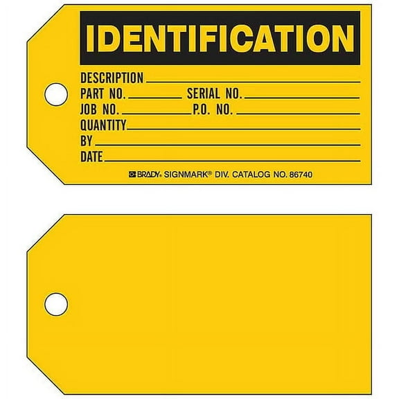Brady Ident Tag,3 x 5-3/4 In,Bk/Yel,Met,PK100 86740