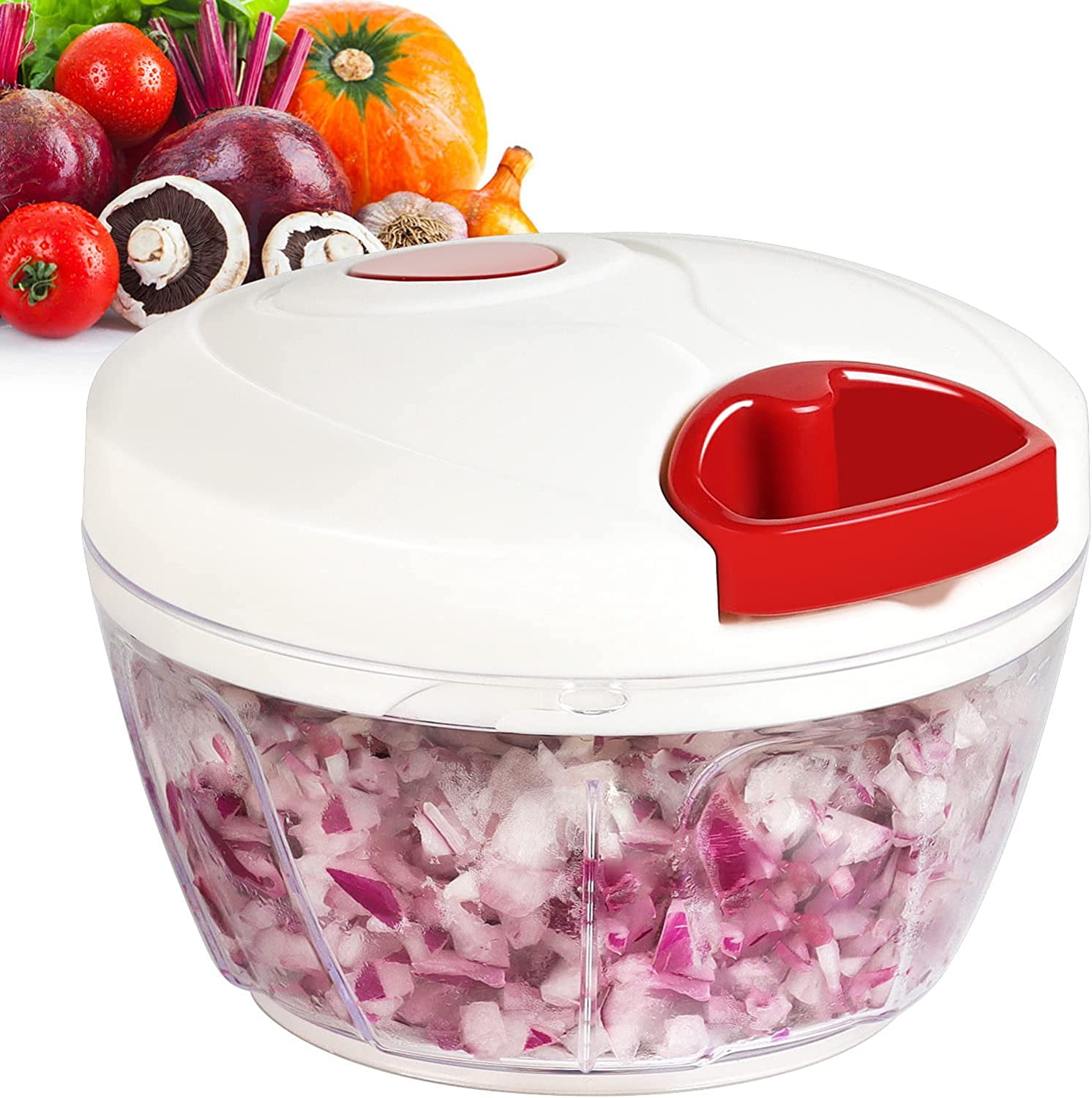 Manual Food Processor Vegetable Chopper, Geedel Pull Cutter with String for  Veggies, Fruits, Salad, Onion, Ginger, Nuts, Herbs, etc, 2 Cup(500ml), Red