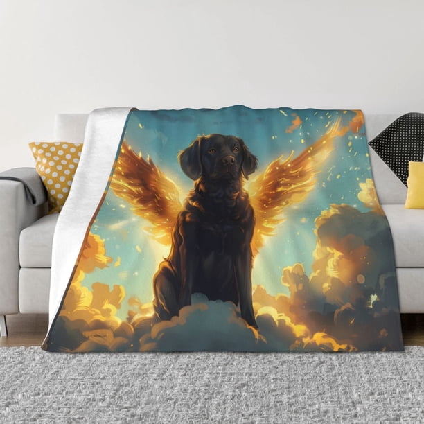 Balery Golden Cloud Winged Dog Manta de Franela con Dibujo, Lujo Ultra Suave y Cálido, Antipelusa y Resistente a las Arrugas para Cama, Sofá, Camping -50"x40"