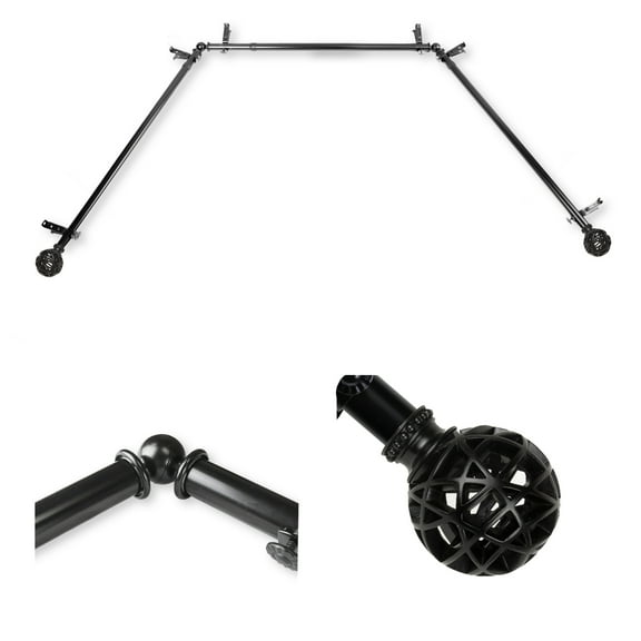 Domovina Ginny 13/16-inch Bay WIndow Single Curtain Rod-Color:Black