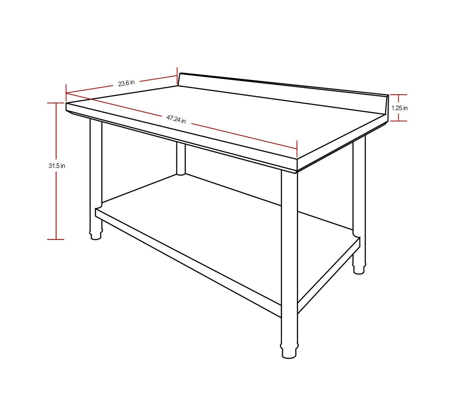 24"x48" Heavy Duty Stainless Steel Work Prep Table with Backsplash 1500401