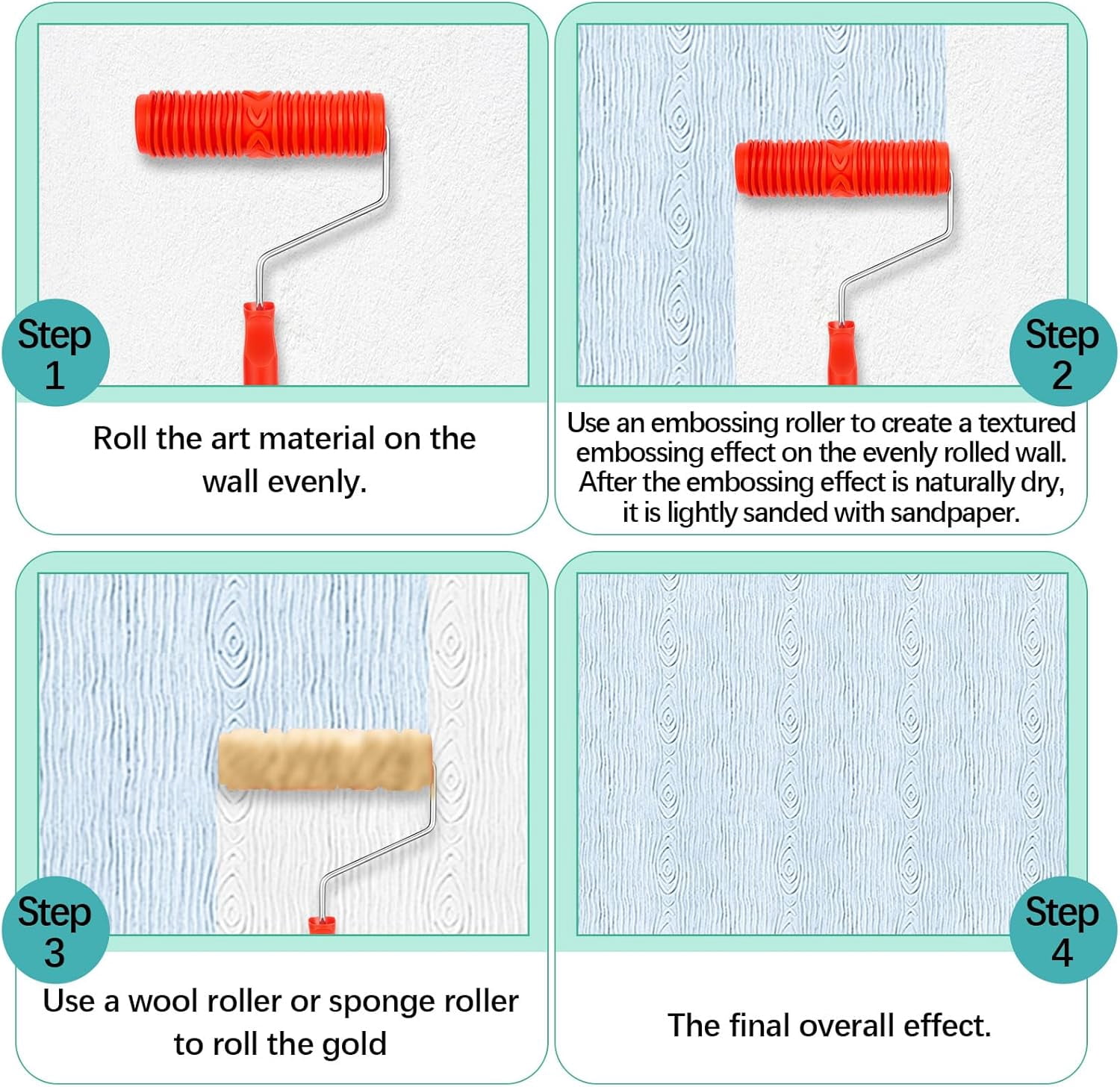 ABPETE 2 Pcs 7'' Texture Roller Pattern Paint Roller for Wall Decoration Classic Rubber Roller Texture Roller Tool to Add Design to Thick Slurry Elastomeric Coatings, Not Paint Rollers (Eg300t)