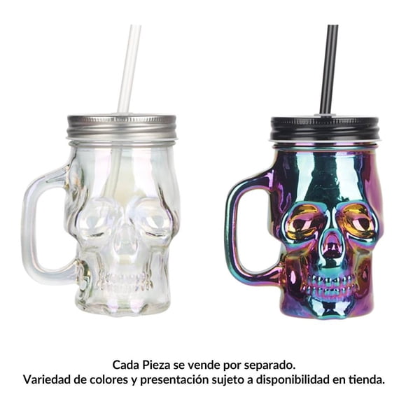 Vaso Vidrio Popote Calavera Prichos Halloween Varios Modelos 1 Pieza