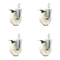 5 Inch Nylon Wheel Swivel 3/4 Inch Square Stem Caster Set Total Lock Brake SCC