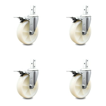 5 Inch Nylon Wheel Swivel 3/4 Inch Square Stem Caster Set Total Lock Brake SCC