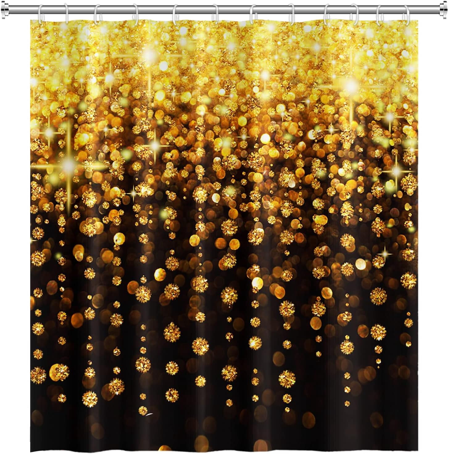 72x72inch Sparkling Golden Sequins Shower Curtain Luxury Dreamy Glitter Spots Modern Black and Gold Artwork Bath Curtain for Woman Girly Bathroom Bathtub Liner with Hooks Fabric Polyester