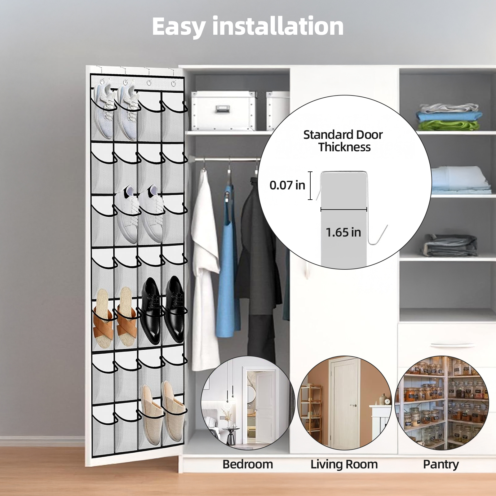 torio Over-the-Door Shoe Organizer, 28 Pockets, White photo 2