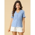 thumbnail image 2 of INSPIRE CHIC Women's Button Shirt V Neck Full Placket Short Sleeve Floral Top Blue L, 2 of 6