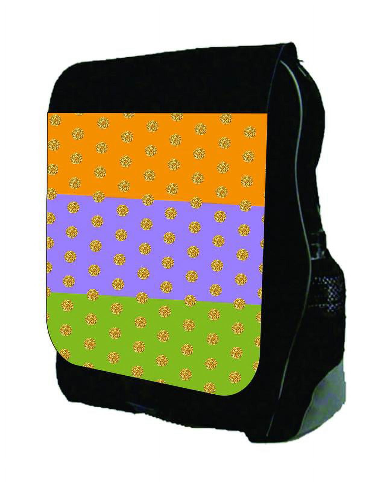 Colorblocked Orange, Purple, Lime Stripes with Gold Polka Dots - Black School Backpack - image 2 of 4