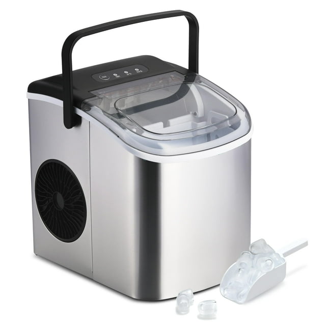 Máquina de hielo HealSmart para encimera, 26 libras de hielo y 24 horas, color plateado