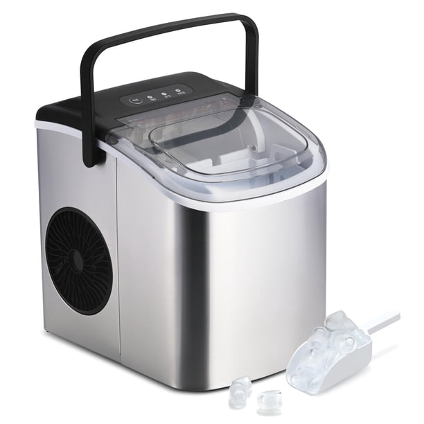 Máquina de hielo HealSmart para encimera, 26 libras de hielo y 24 horas, color plateado