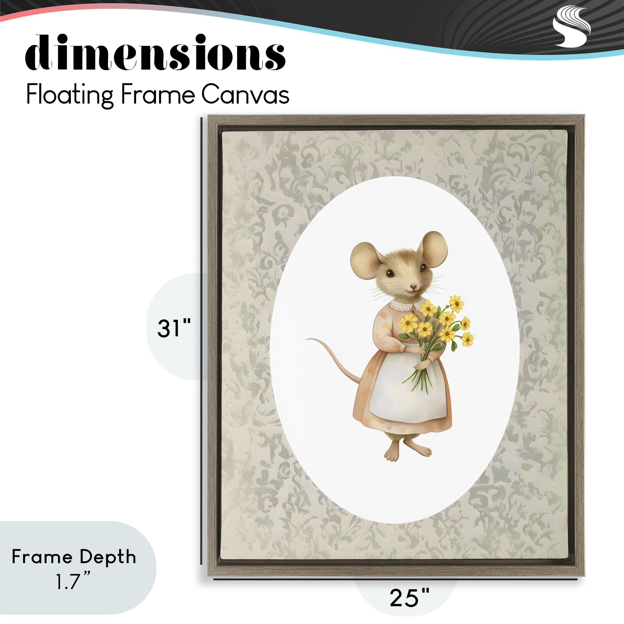 Stupell Industries Little Mouse with Flowers Brown Framed Floater Canvas Wall Art, design by Arlington Prints