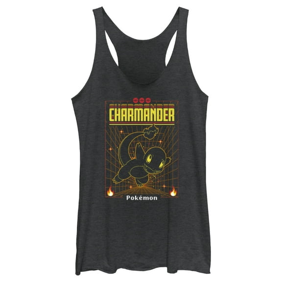 Women's Pokemon Charmander Retro Grid Racerback Tank Top Black Heather X Small