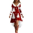 thumbnail image 2 of Jsaierl Womens Christmas Dresses Faux Fur Trim V-Neck Party Dress Holiday Long Sleeve A Line Dresses High Low Swing Dress, 2 of 5