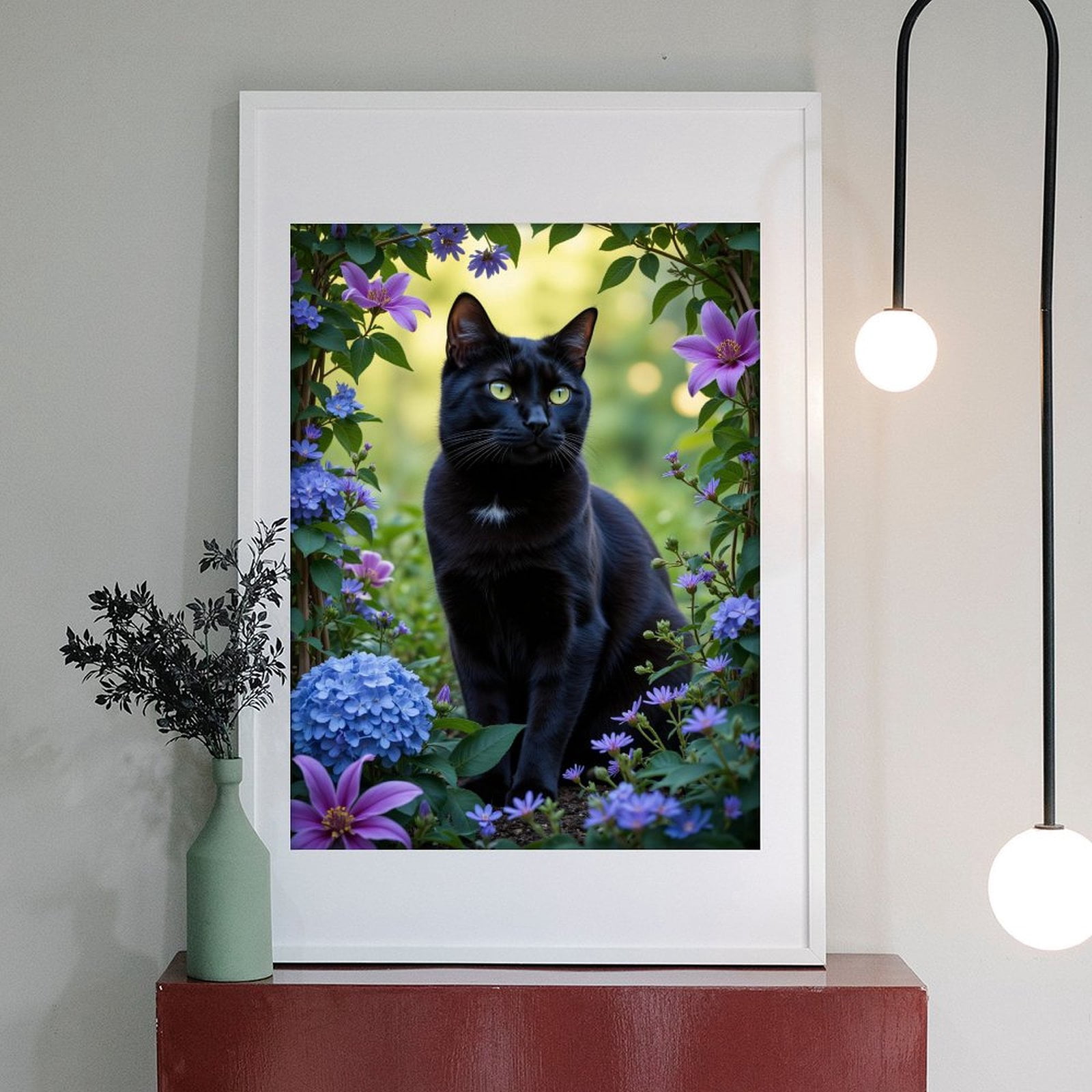 Diamond Art Kit for Adults, Black Cat In Blooming Garden Diamond Painting for Adults Beginners, 5D DIY Diamond Art Painting Kits, Colorful Diamond Painting Craft for Home Decor 12x16