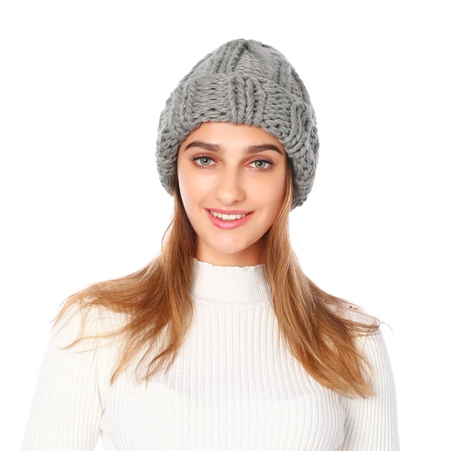 Gorro de punto cálido de invierno para mujer, gorro de lana de color sólido, gorro cálido con protección para los oídos (gris) BRILLAR Rojo Verde