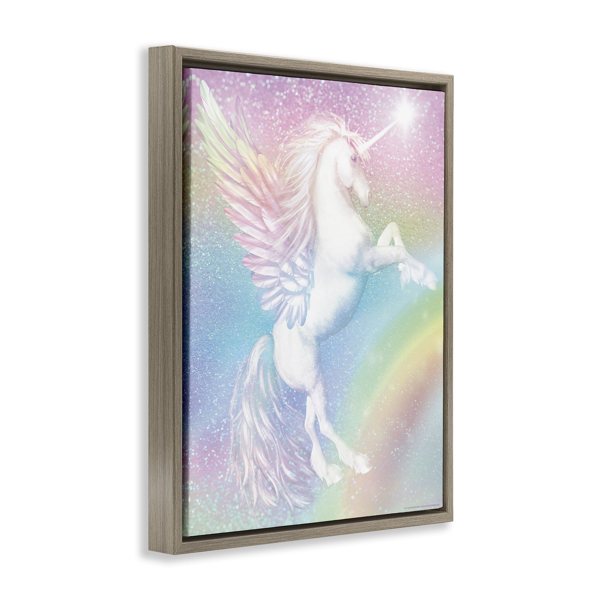 Stupell Industries Pastel Glitz Unicorn Fantasy & Sci-Fi Painting Brown Floater Framed Canvas Art Print Wall Art, 25 x 31