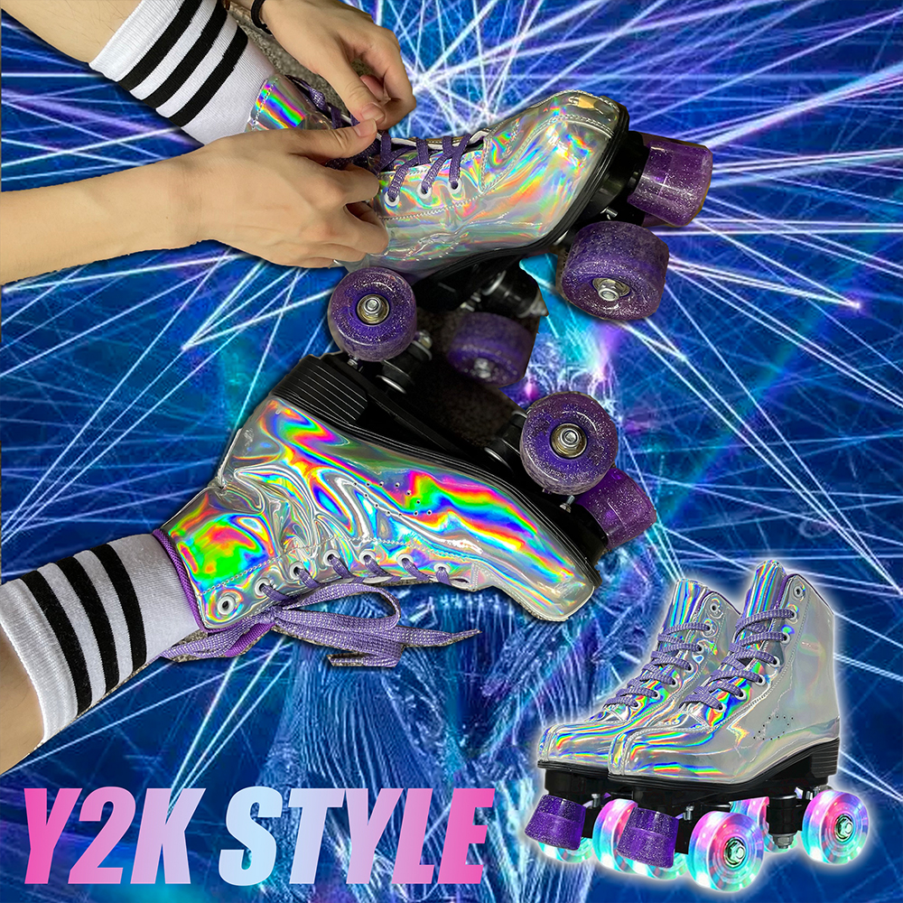 Laser Roller Skates Women's Classic High Top Skates Y2K Leather Laceup