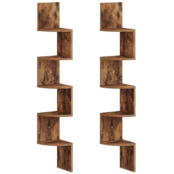 HOOBRO Corner Shelf Wall-Mounted, Set of 2 Floating Corner Shelves for Wall, 5-Tier Corner Bookshelves for Living Room, Bedroom, Bathroom, Home Office, Rustic Brown BF26BJP201