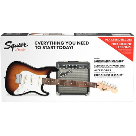 Squier Stratocaster Electric Guitar Pack, Laurel Fingerboard, Brown Sunburst, with Amplifier and Gig