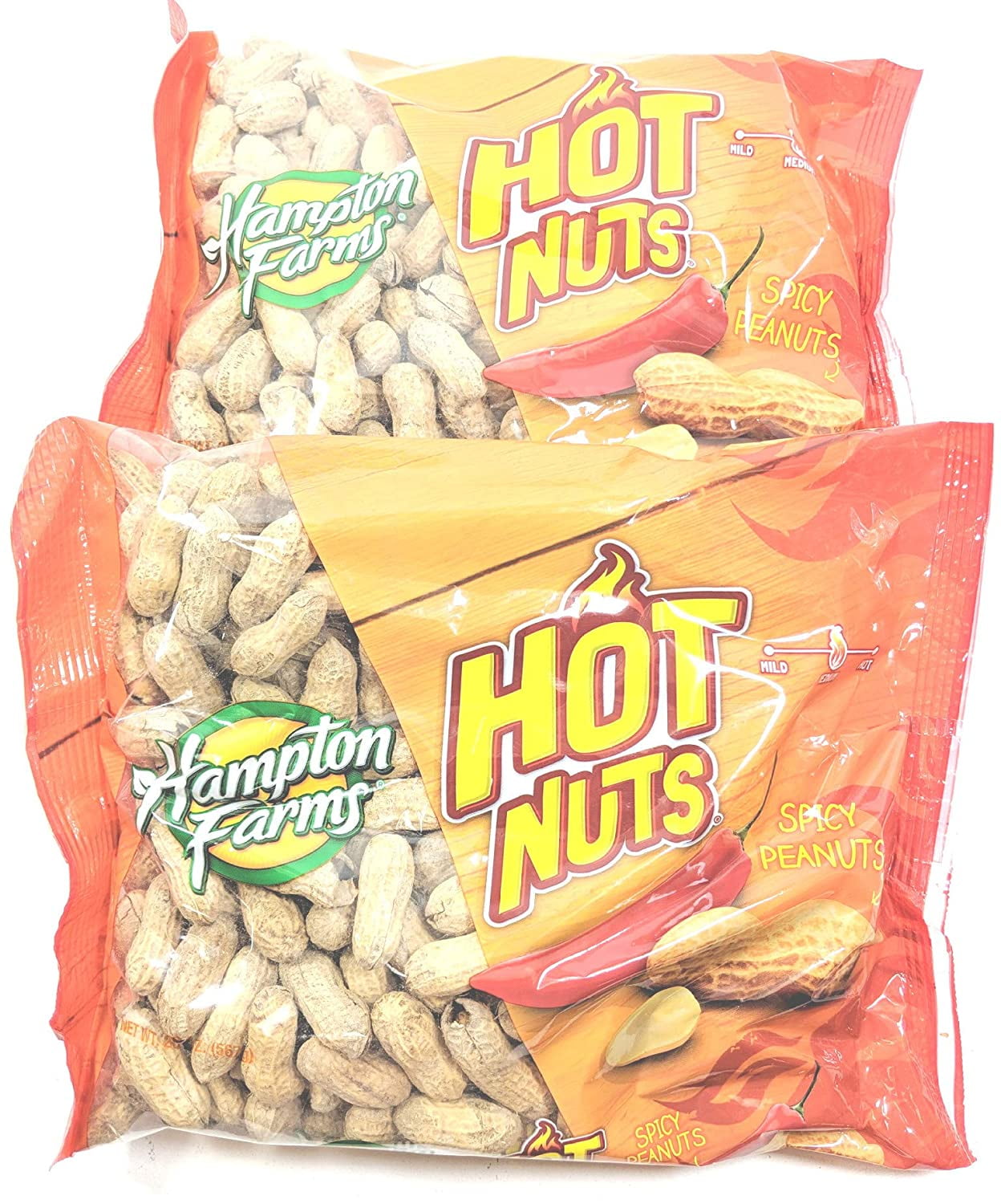 Hampton Farms Hot Nuts Spicy Peanuts Medium Heat 2 20oz Bags Always