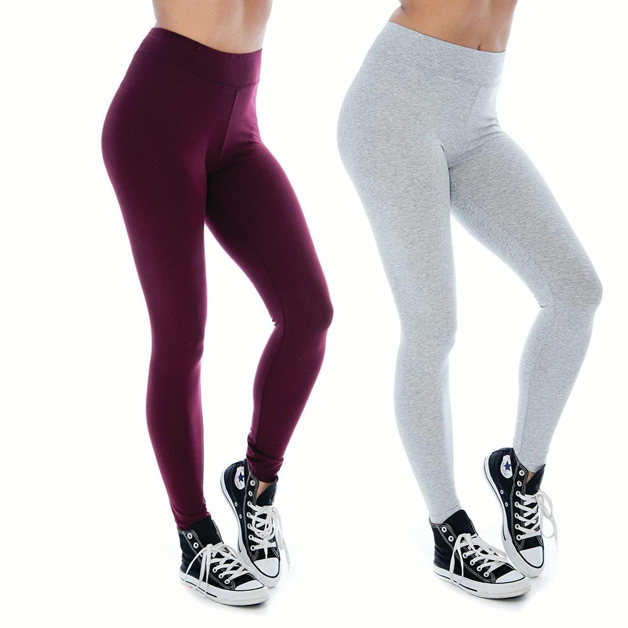 Women & Plus Soft Cotton Active Stretch Ankle Length Lightweight Leggings : 2PK-Burgundy/H Grey (Ankle Length), M