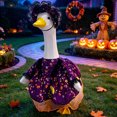 thumbnail image 2 of Porch Goose Halloween Outfit for 19-23 Inch Statue Purple Pumpkin Castle Dress with Matching Lace Hat Weather Resistant Outdoor Front Porch Patio Garden Yard Decor, 2 of 9