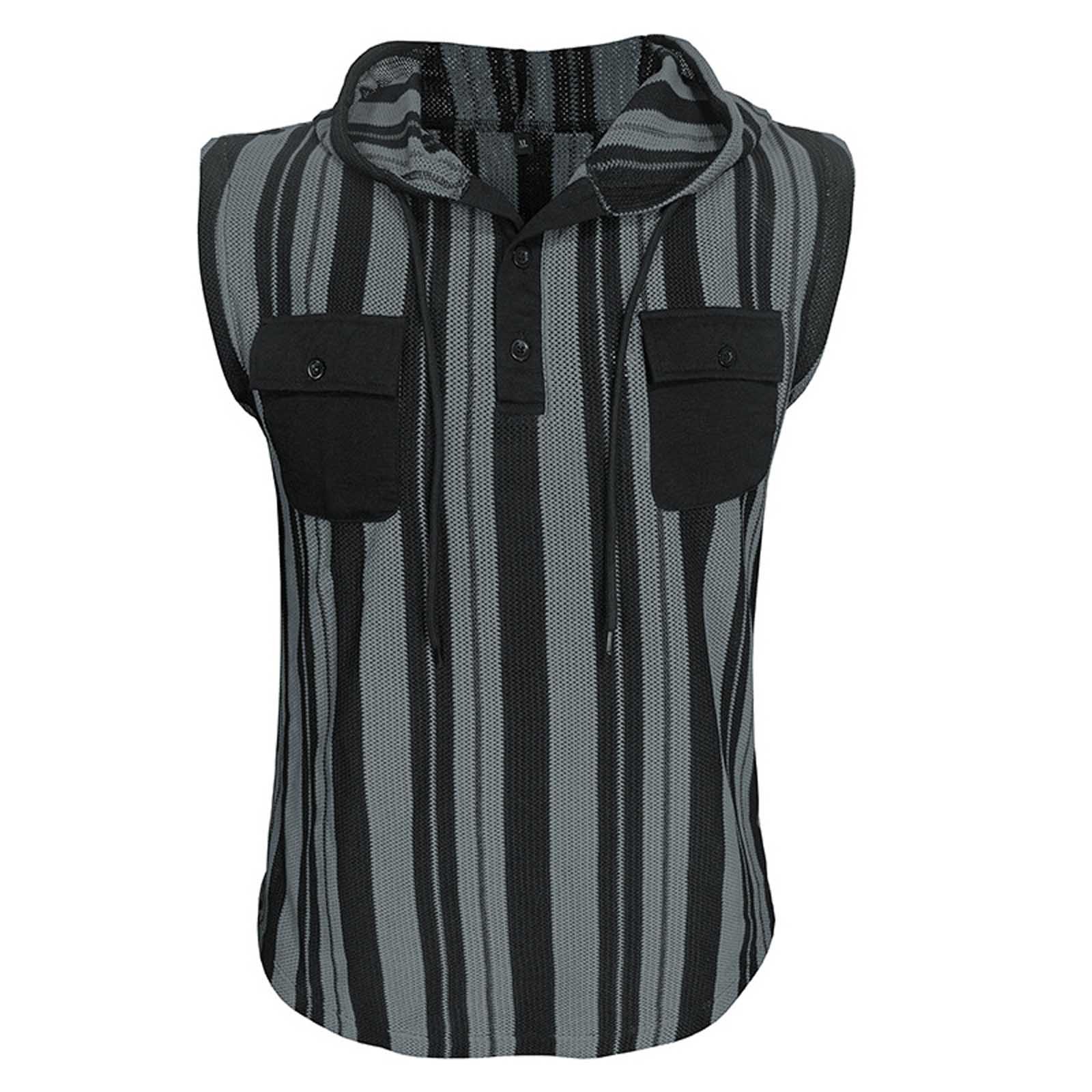 Men's Summer Fashion Striped Cuffless Hoodie With Pocket Sports