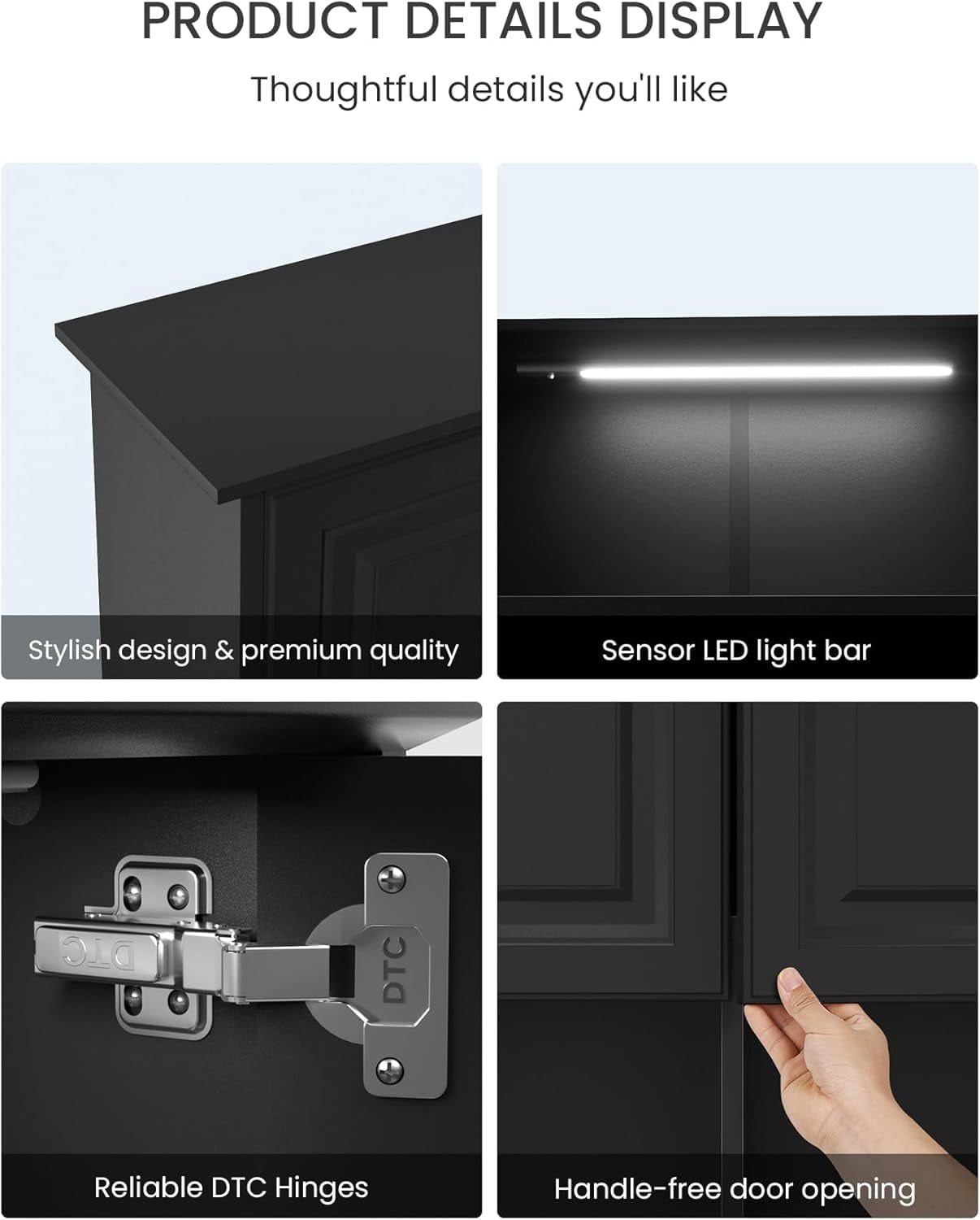HAIOOU Bathroom Wall Cabinet with Motion Sensor LED Light, Over Toilet Storage Cabinet with Buffering Hinges and Adjustable Shelf (Black)