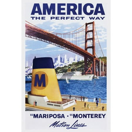 Vintage Cruise Ship - America - Matson Lines Vintage 36x24 Travel Art Print Poster Cruise Ship