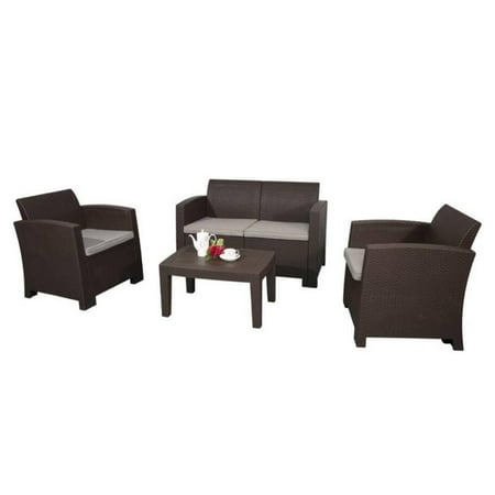 Marrano Patio Homes Lancaster ALEKO Deluxe Lancaster Rattan Wicker Furniture 4-Piece Indoor Outdoor Coffee Table Set - Brown ()