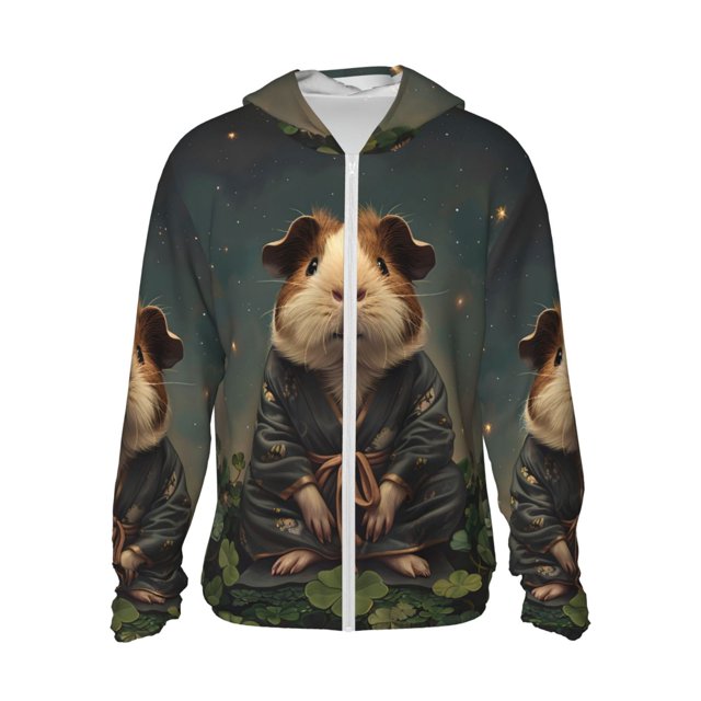 Fotbe Lotus Leaf Starry Sky Guinea Pig Chaqueta con Protección Solar UPF 50+ para Hombre y Mujer, Camisa con Capucha y Bolsillos-Large
