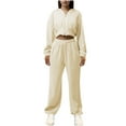 thumbnail image 3 of Brondbend Womens Track Suits 2 Piece Set Sweatsuit for Women Hooded Long Sleeve Zipper Solid Cropped Sweatshirt and Elastic Waist Sweatpant Set Baggy Fall Workout Comfortable Outfits,Beige, 3 of 7