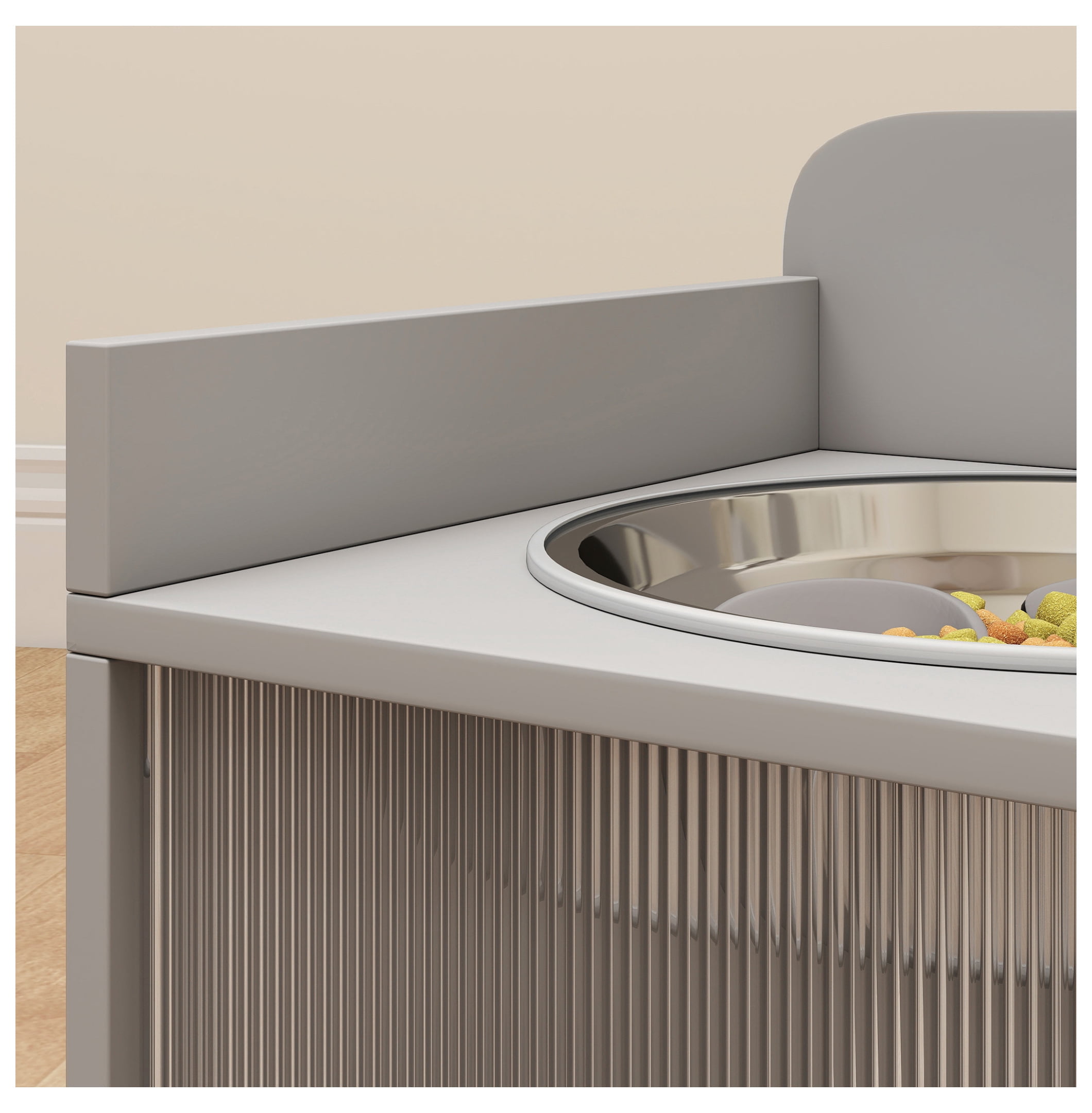 Raised Dog Bowls with Storage, Elevated Dog Feeder Stand with 2 Stainless Steel Bowls for Large Dogs, Gray - Ergonomic & Stable Pet Bowl Organizer