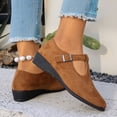 thumbnail image 3 of Rokment Wedge Dress Shoes for Women 2026 Spring Summer Fall Vintage Casual Suede Pointed Closed Toe Buckles Mid Heels Mary Jane Dressy Sandals Brown Size 9.5, 3 of 6