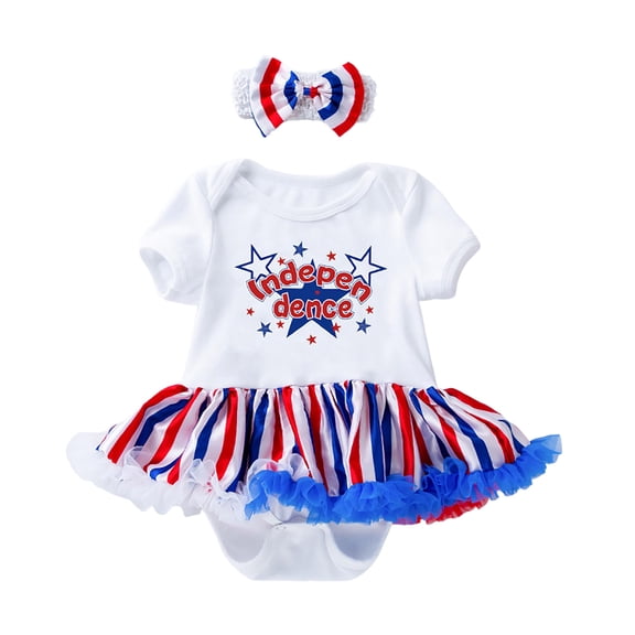 Staki Newborn Fourth of July Outfits Girl 4th of July Toddler Baby Girl Outfits Bubble Romper USA Flag Onesie Bodysuit Fourth of July Smocked Clothes 0-24M(White,6-12 Months)