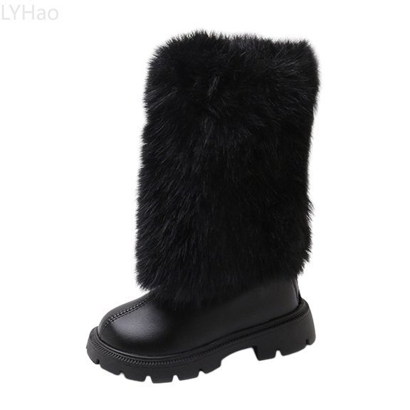 LYHao Winter Girls Boots Mid Calf Lined Warm Comfortable Casual Shoes With Rear Zipper For Toddler Kids ,Girls Boots Sizes 9 Black(2.5-3 Years)