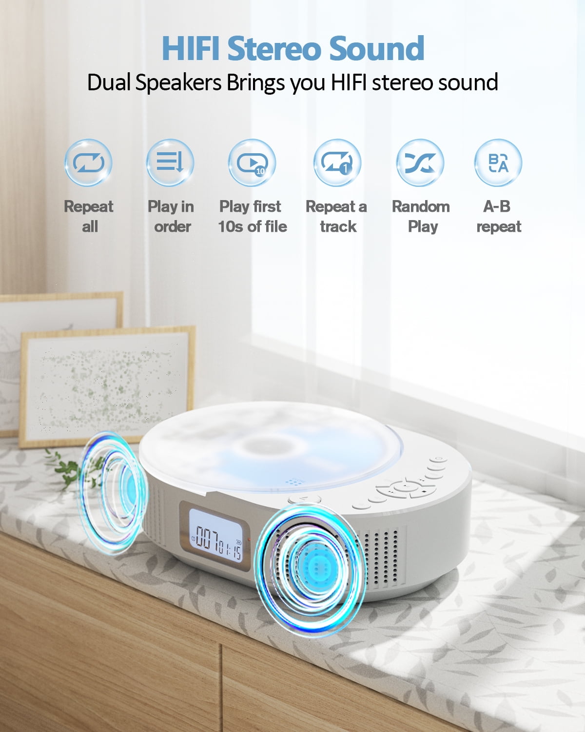 FELEMAN Boombox Portable CD Player with Bluetooth and Remote,Stereo Speakers, FM Radio,Rechargeable CD Player Boombox for Car,Home,Kids,Gift