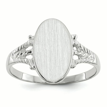14K White Gold 4 MM Oval Engravable Signet Ring, Size 7