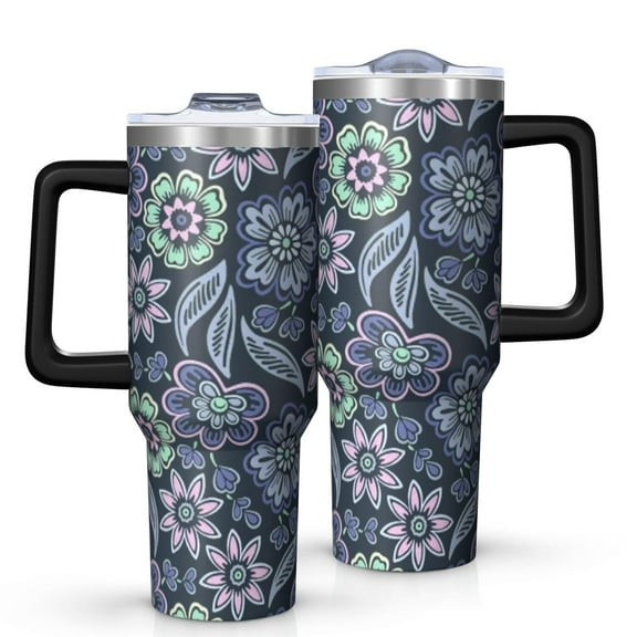OBREWU Pioneer Flower Tumbler with Handle and Lid,40oz Pioneer Flower Double Wall Vacuum Insulated Tumbler,Pioneer Flower Cups Gift for Women and Men