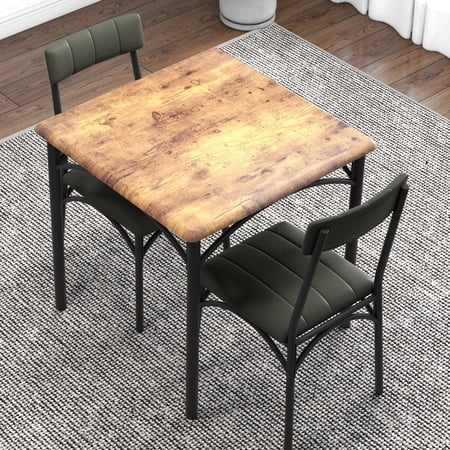 Dining Table Kitchen Table Set for 2 3 Piece Square Dining Set with 2 Upholstered Chairs Rustic Brown Small Space Furniture for Apartment Studio Condo Compact Home Breakfast Nook