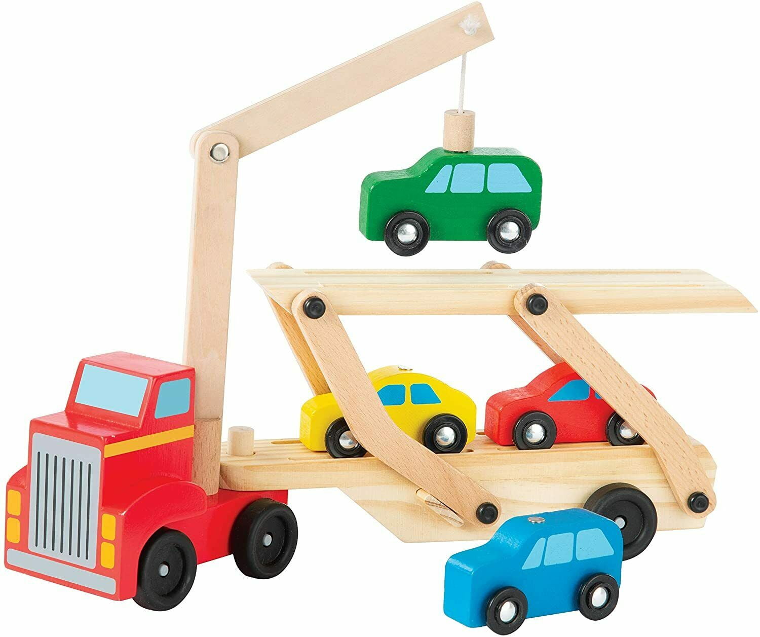 Car Carrier Truck and Cars Wooden Toy Set With 1 Truck and 4 Cars