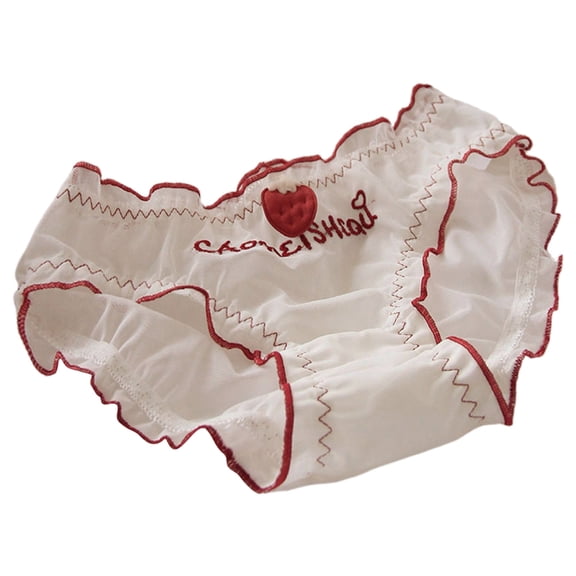 Huhudde Women's Ruffled Trim Hipsters Underwear Sweet Strawberry Print Sheer Mesh Fabric Breathable Comfortable Panties Briefs