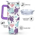 thumbnail image 3 of 40oz Cute Ocean Life Turtle Stainless Steel Flip Straw Tumbler Spill Proof Travel Cup Double Wall Vacuum Insulated Coffee Mug with Top Handle, 3 of 6