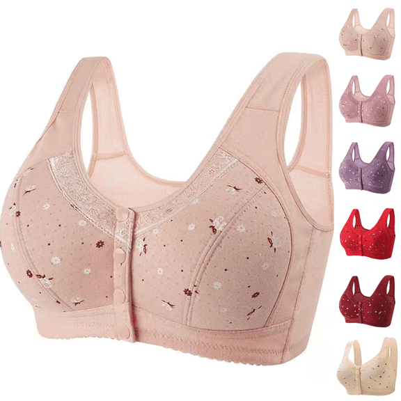 qafoshin Posy Bras for Older Women Front Closure No Underwire Comfy Senior Bras Full coverage Wireless Snap Bras