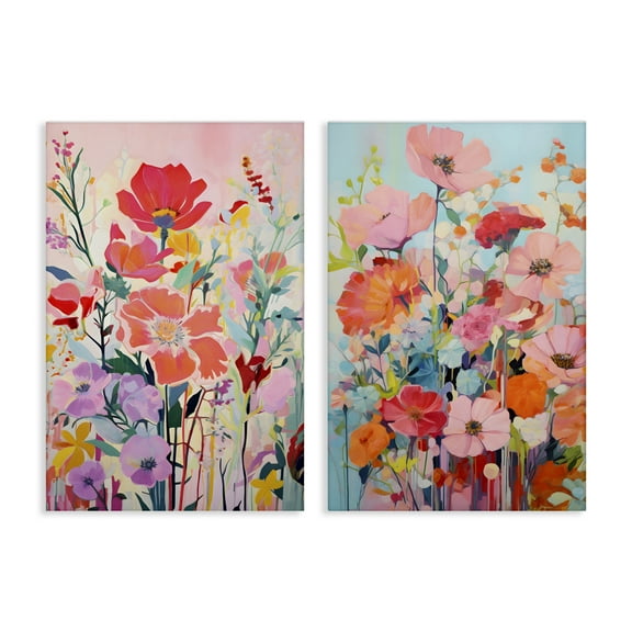 Stupell Industries Bright Contemporary Flowers Plants & Flowers Painting Wrapped Canvas Art Print Wall Art, 16 x 24, Set of 2