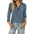 thumbnail image 4 of Women's Lazy Fit Denim Collar Pullover - Retro Knit Patchwork Long Sleeve Casual Street Top, 4 of 4